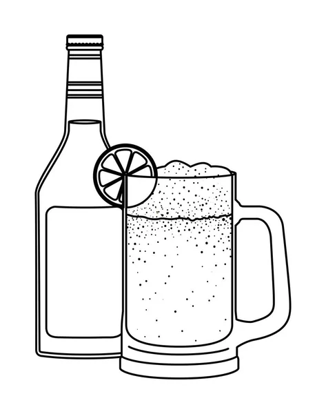 Glas Bier mit Flaschengetränk Symbol — Stockvektor