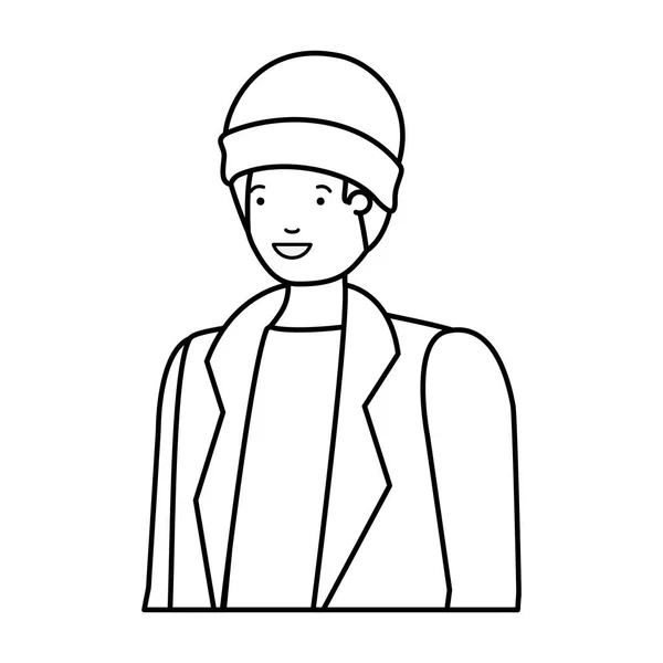 Hombre joven con carácter avatar ropa de invierno — Vector de stock