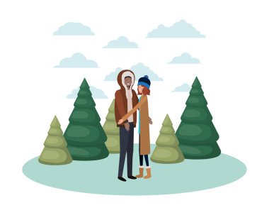 kış giysileri ve kış Pine avatar karakter ile çift