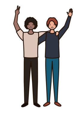 Eller yukarı avatar karakter ile genç erkek