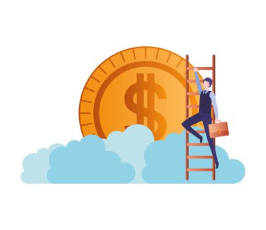 dolar işareti ve merdiven karakteri ile işadamı