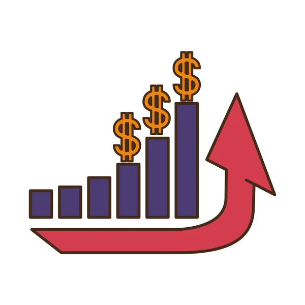 Šipka nahoru s symbolem dolaru izolované ikony — Stockový vektor