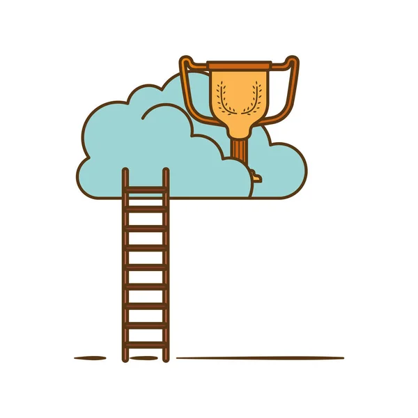 Chmury z trofeum i schody na białym tle ikona — Wektor stockowy