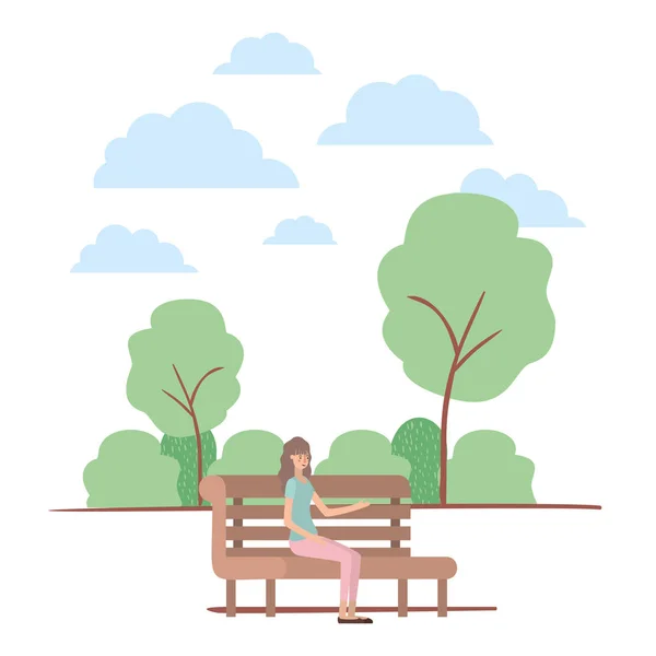 Joven sentada en silla en el parque — Vector de stock