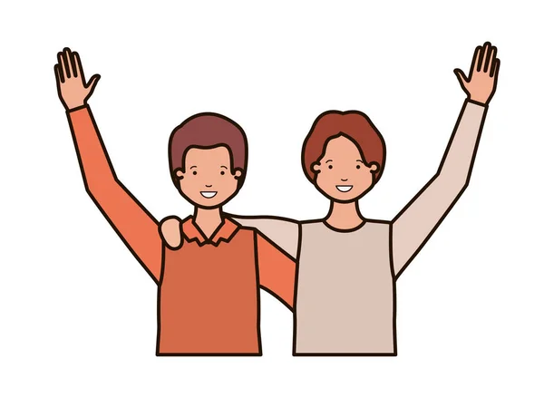 Young men with hands up avatar character — Stock Vector