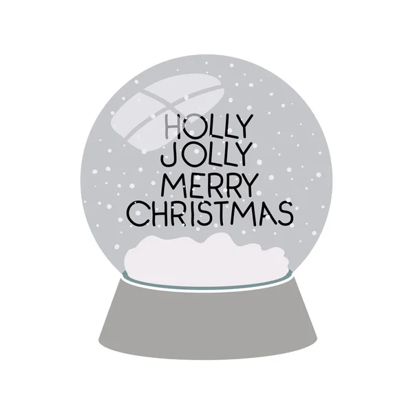 クリスタルボール孤立アイコンでホリー・ジョリー・クリスマス — ストックベクタ