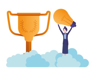 Kupa avatar karakter ile bulutların iş kadını