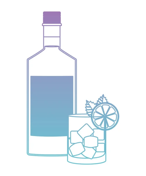 Cóctel de cristal con fruta y botella — Vector de stock