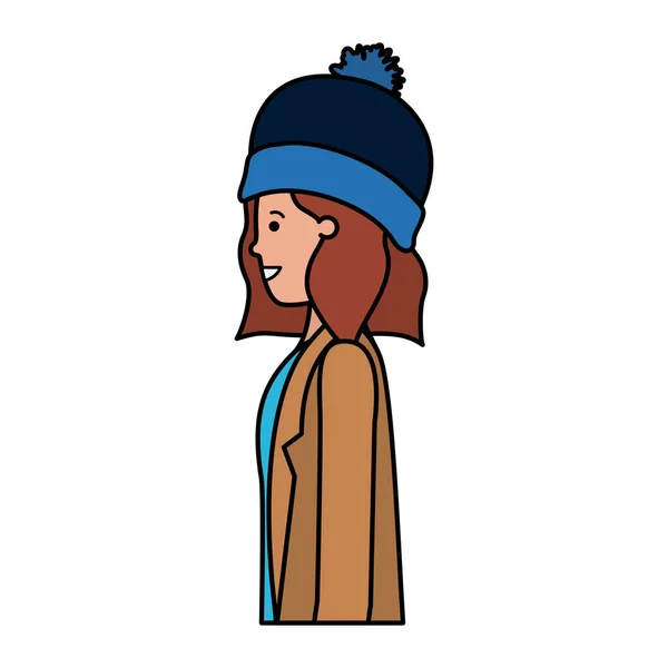 Νεαρή γυναίκα με χειμερινά ρούχα avatar χαρακτήρων — Διανυσματικό Αρχείο