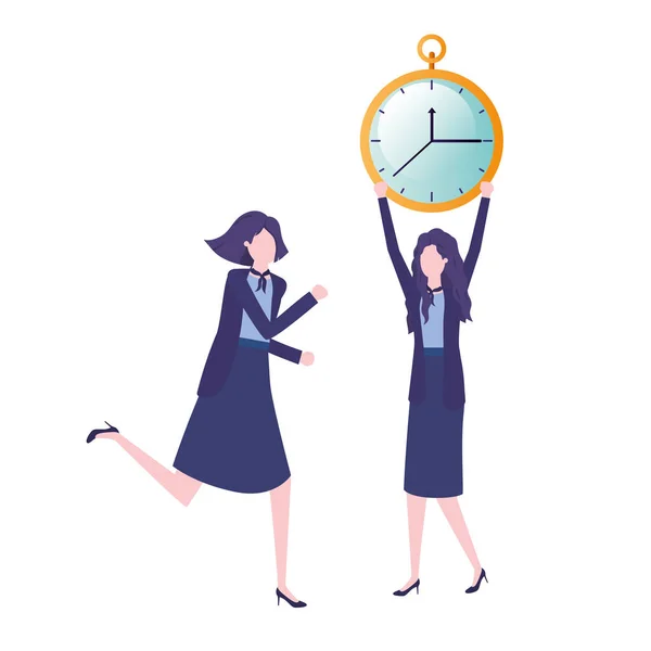 Businesswomen with clock avatar character — Stock Vector