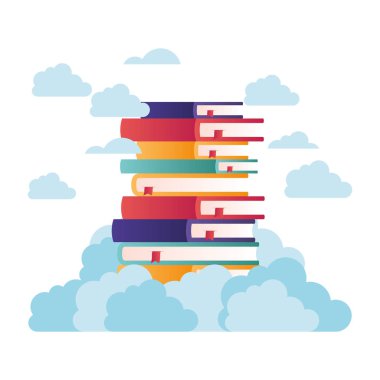bulut yalıtılmış simge üstünde kitap yığını