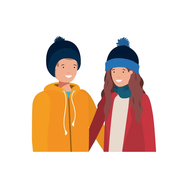 Paar mit Winterkleidung Avatar-Charakter — Stockvektor