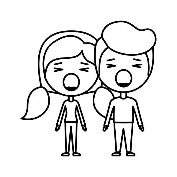 Personnage de dessin animé surpris couple kawaii — Image vectorielle