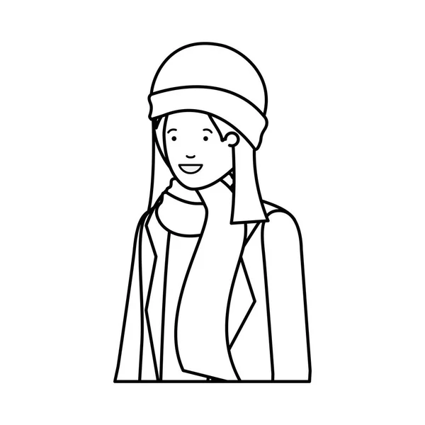 Junge Frau mit Winterkleidung Avatar-Charakter — Stockvektor