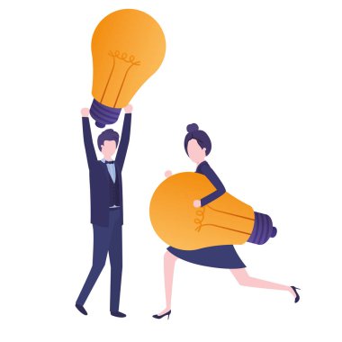 ışık ampuller avatar karakter ile iş çift