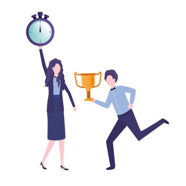 Saat ve kupa avatar karakter ile iş çift