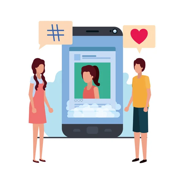 Пара с аватаром профиля в социальной сети — стоковый вектор