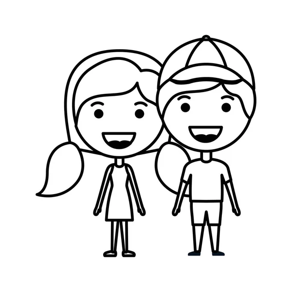 Cartoon happy couple kawaii characters — Stock Vector
