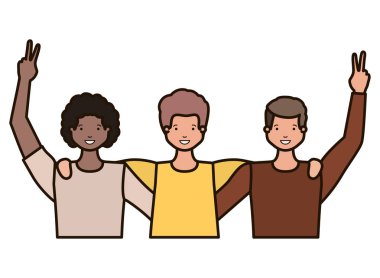 Eller yukarı avatar karakter ile genç erkek