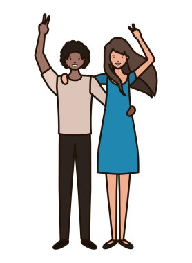 Eller yukarı avatar karakter ile genç çift