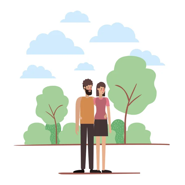 一对夫妇在公园的化身字符 — 图库矢量图片