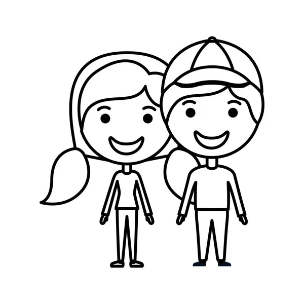 Мультфильм счастливая пара персонажей Кавайи — стоковый вектор