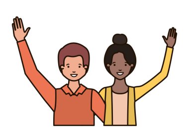 Eller yukarı avatar karakter ile genç çift