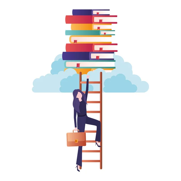 Επιχειρηματίας με βιβλία και σκάλες χαρακτήρα — Διανυσματικό Αρχείο