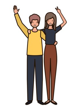 Eller yukarı avatar karakter ile genç çift