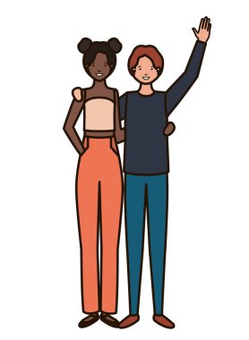 Eller yukarı avatar karakter ile genç çift