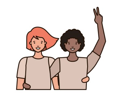 Eller yukarı avatar karakter ile genç çift