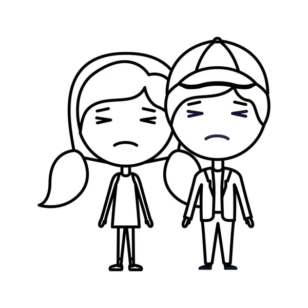 Dibujos animados llorando pareja kawaii personajes — Vector de stock