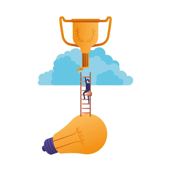 Homme d'affaires avec escalier et trophée avatar caractère — Image vectorielle