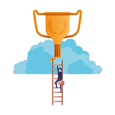 merdiven ve kupa avatar karakter ile işadamı