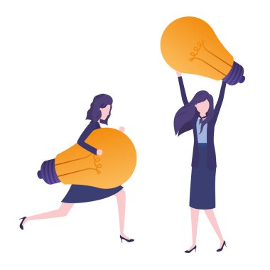 Işık ampuller avatar karakteri ile businesswomen