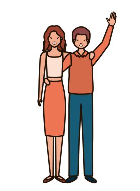 Eller yukarı avatar karakter ile genç çift