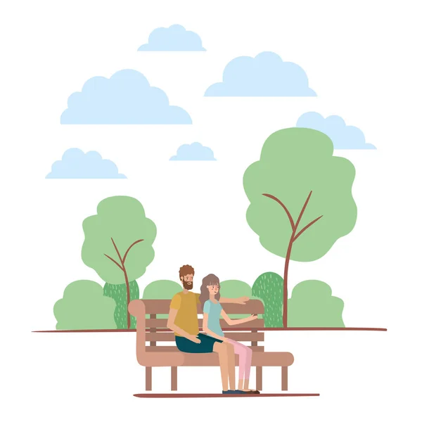 Pareja sentada en parque silla caracteres — Vector de stock