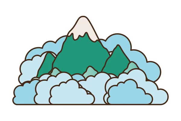 Mountain with clouds isolated icon — Stock Vector