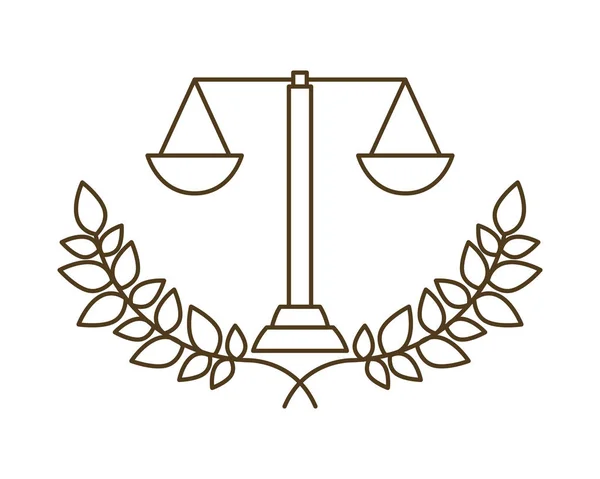 Équilibre de la justice avec branche d'arbre avec feuilles icône isolée — Image vectorielle