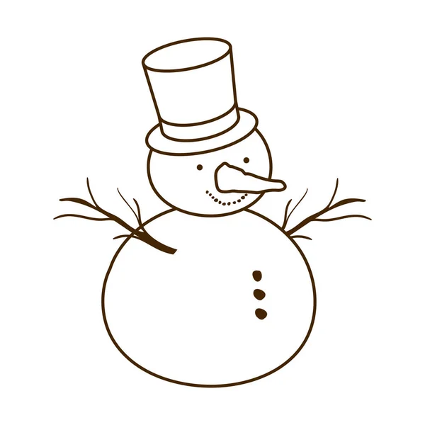Snow man with hat isolated icon — Stock Vector