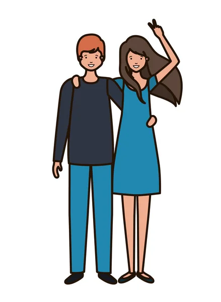 Jeune couple avec les mains vers le haut avatar personnage — Image vectorielle
