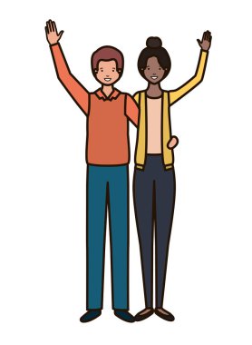 Eller yukarı avatar karakter ile genç çift