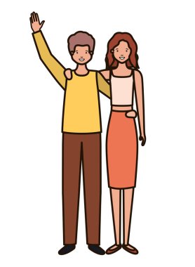 Eller yukarı avatar karakter ile genç çift