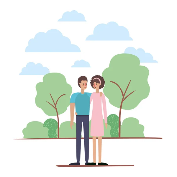 Couple on the park avatars characters — Stock Vector