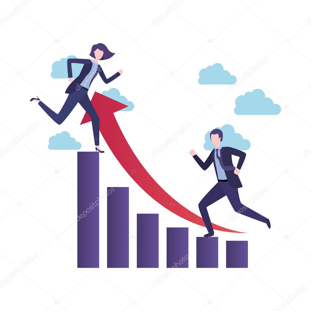 business couple with bar charts avatar character
