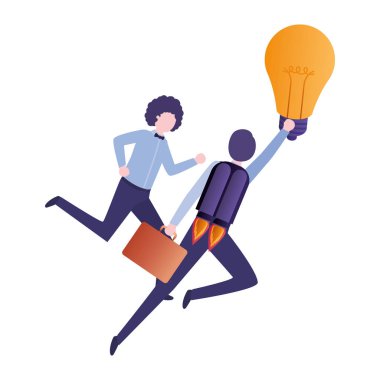 roket ve ampul karakteri ile işadamları