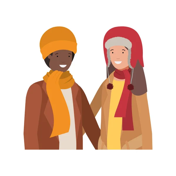 Couple avec des vêtements d'hiver avatar personnage — Image vectorielle