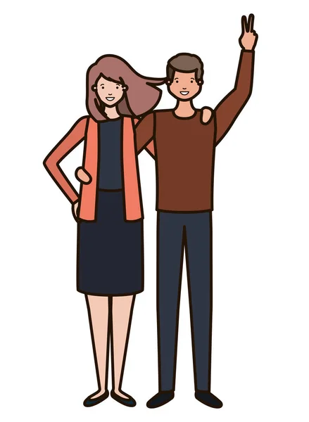 Young couple with hands up avatar character — Stock Vector