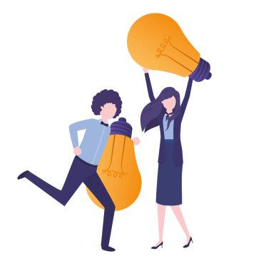 ışık ampuller avatar karakter ile iş çift