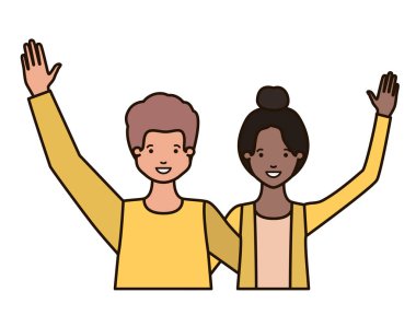 Eller yukarı avatar karakter ile genç çift